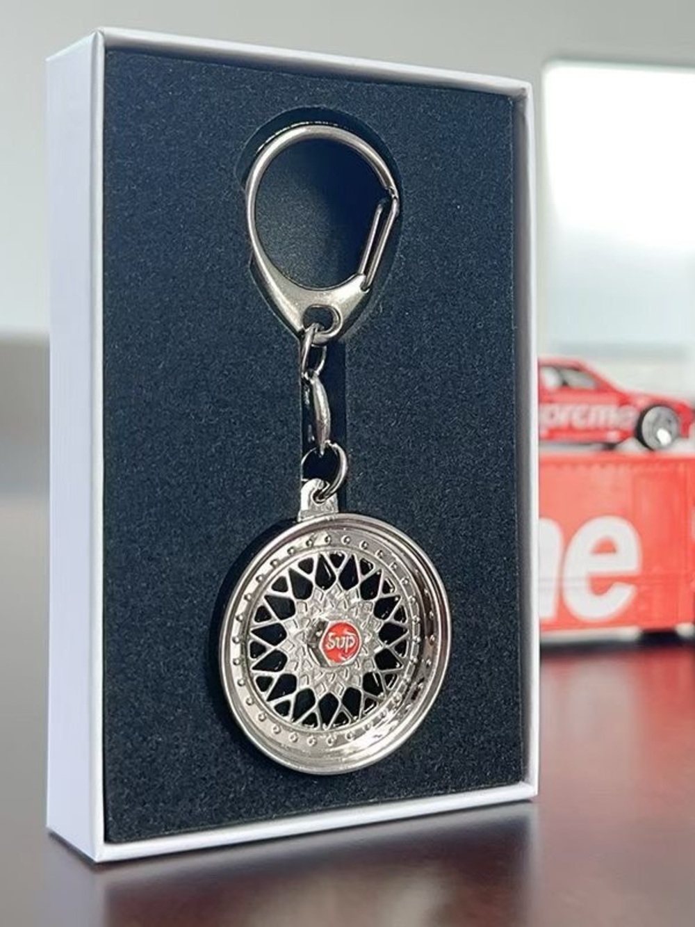 Supreme Silver Keychain Wheel with Red Center